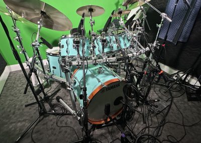 Close-up of drum microphones in J. P. Morrison’s recording setup